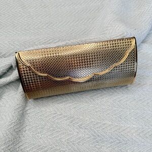 Vintage Rich Jewel gold color hard shell clutch with mirror